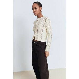 Cardigan tricotat din bumbac cu design perforat imagine