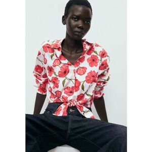 Camasa cu imprimeu floral si nod frontal imagine