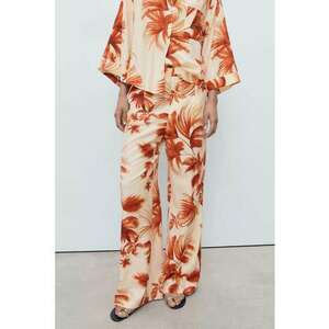 Pantaloni vaporosi drepti cu model tropical imagine