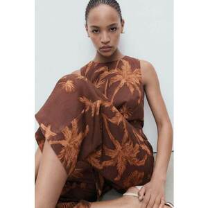 Salopeta din amestec de lyocell cu model floral si decupaj imagine