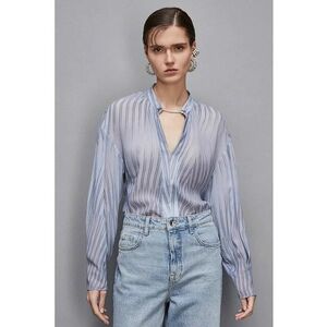 Cămașă transparentă cu imprimeu în dungi si logo metalic imagine