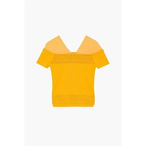 Tricou cu mânecă scurtă decolteu în V și partea superioară fabricată din tul imagine