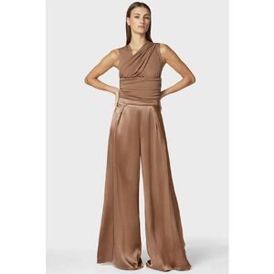 Pantaloni din matase cu croi evazat - talie inalta si crapatura pe picior imagine