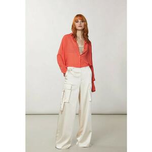 -Pantaloni cargo supradimensionați cu talie joasă satinați imagine