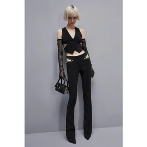 -Pantaloni evazați cu talie joasă - decupaje laterale și detalii micro tip oglindă imagine