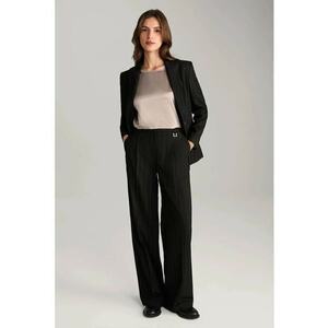 -Pantaloni largi cu talie înaltă și imprimeu în dungi imagine