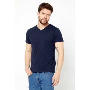 Tricou din bumbac cu decolteu in V imagine