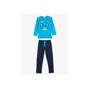 Pijama cu pantaloni lungi si imprimeu grafic imagine