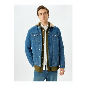 Jacheta din denim cu guler din material teddy imagine