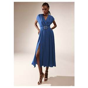 Rochie din amestec de in cu decolteu in V Ischia imagine