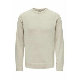 Pulover barbati - croiala obisnuita - imprimeu logo discret - bej deschis - poliester imagine