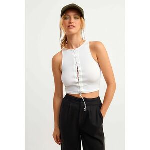 Top slim-fit striat cu detaliu decupat imagine