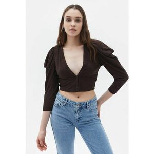Bluza crop cu decolteu in V si maneci bufante imagine