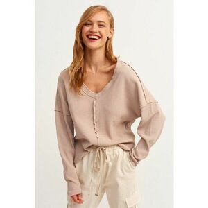 Pulover striat cu maneci cazute si decolteu in V imagine