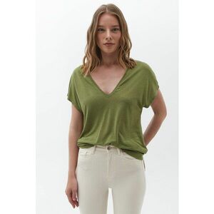 Tricou din amestec de in si decolteu in V imagine