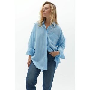 Camasa supradimensionata cu dungi si buzunar pe piept imagine