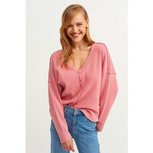 Pulover striat cu maneci cazute si decolteu in V imagine