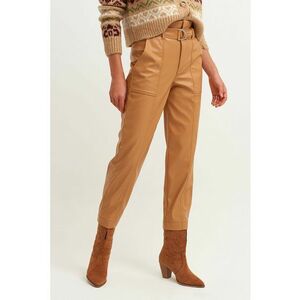 Pantaloni crop de piele ecologica cu cordon in talie imagine