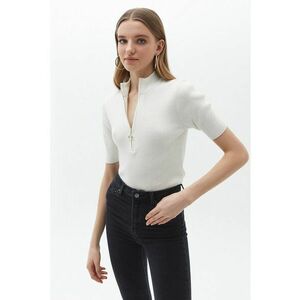 Pulover din amestec de bumbac cu fenta cu fernoar imagine