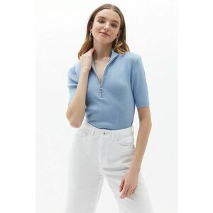 Pulover din amestec de bumbac cu fenta cu fernoar imagine