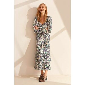Rochie midi cu volane - decolteu in V si model floral imagine
