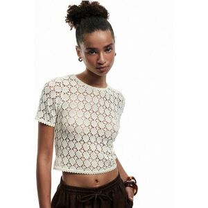 Tricou crop tricotat cu perforatii imagine