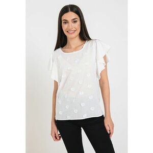 Bluza de bumbac cu maneci cu volane si broderii florale imagine