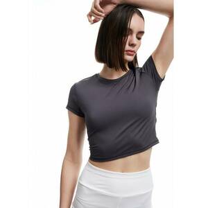 Tricou crop uni cu decolteu la baza gatului imagine