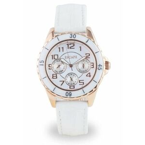 Ceas dama 36 mm - curea piele ecologica alba - rezistenta la apa 5 ATM imagine