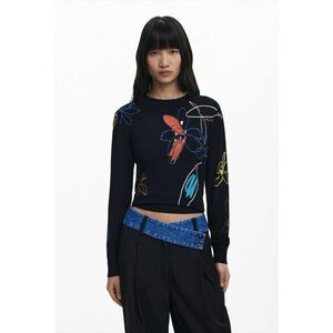 Pulover tricotat fin cu model floral imagine