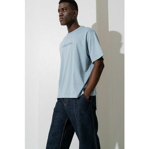 Tricou de bumbac cu decolteu la baza gatului si maneci cazute imagine