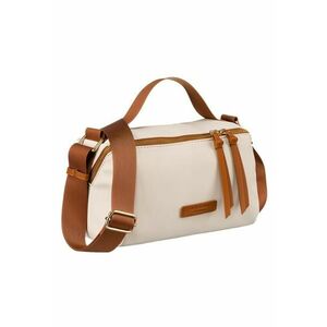 Geanta tote dama - nylon si piele ecologica - bej - 14x26x15cm imagine