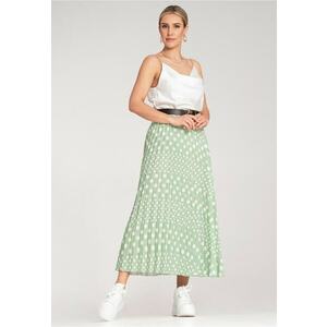 Fusta plisata verde - talie inalta - cu buline - poliester - imagine