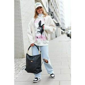 Geanta dama - model Tote - neagra - din piele naturala - cu 3 compartimente. imagine