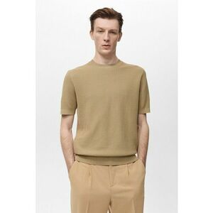 Tricou de bumbac cu decolteu la baza gatului - Maro deschis - imagine