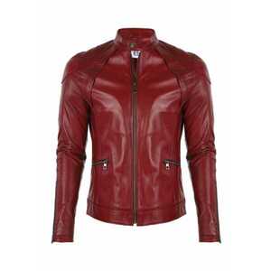 Geaca de motociclist din piele pentru barbati visinie - XL - imagine