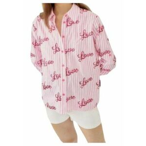 Camasa cu dungi si model text din paiete - imagine