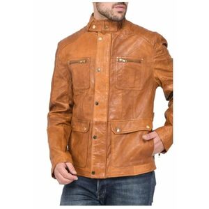 Jacheta din piele cu buzunare multiple - imagine