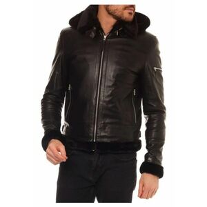 Jacheta din piele cu gluga detasabila - imagine