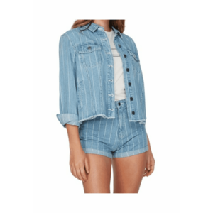 Geaca din denim cu dungi fine si terminatii nefinisate Pause It - imagine