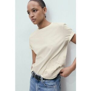 Tricou din bumbac cu broderie florala imagine