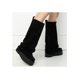 Ghete slip-on - Slouchy Long - Velur Black - marimea imagine