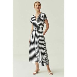 Rochie midi din amestec de modal cu croiala in A - model in dungi si decolteu in V imagine