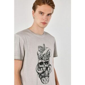 Tricou cu decolteu la baza gatului si imprimeu grafic imagine