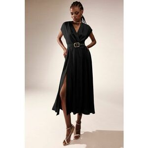 Rochie din amestec de in cu decolteu in V Ischia imagine