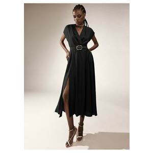 Rochie din amestec de in cu decolteu in V Ischia imagine