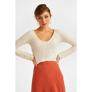 Bluza crop texturata cu decolteu amplu imagine