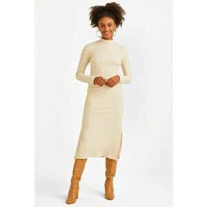 Rochie midi striata cu maneci lungi si slituri laterale imagine