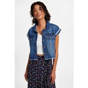 Vesta din denim cu terminatii franjurate imagine