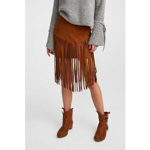 Fusta din piele intoarsa ecologica cu franjuri imagine